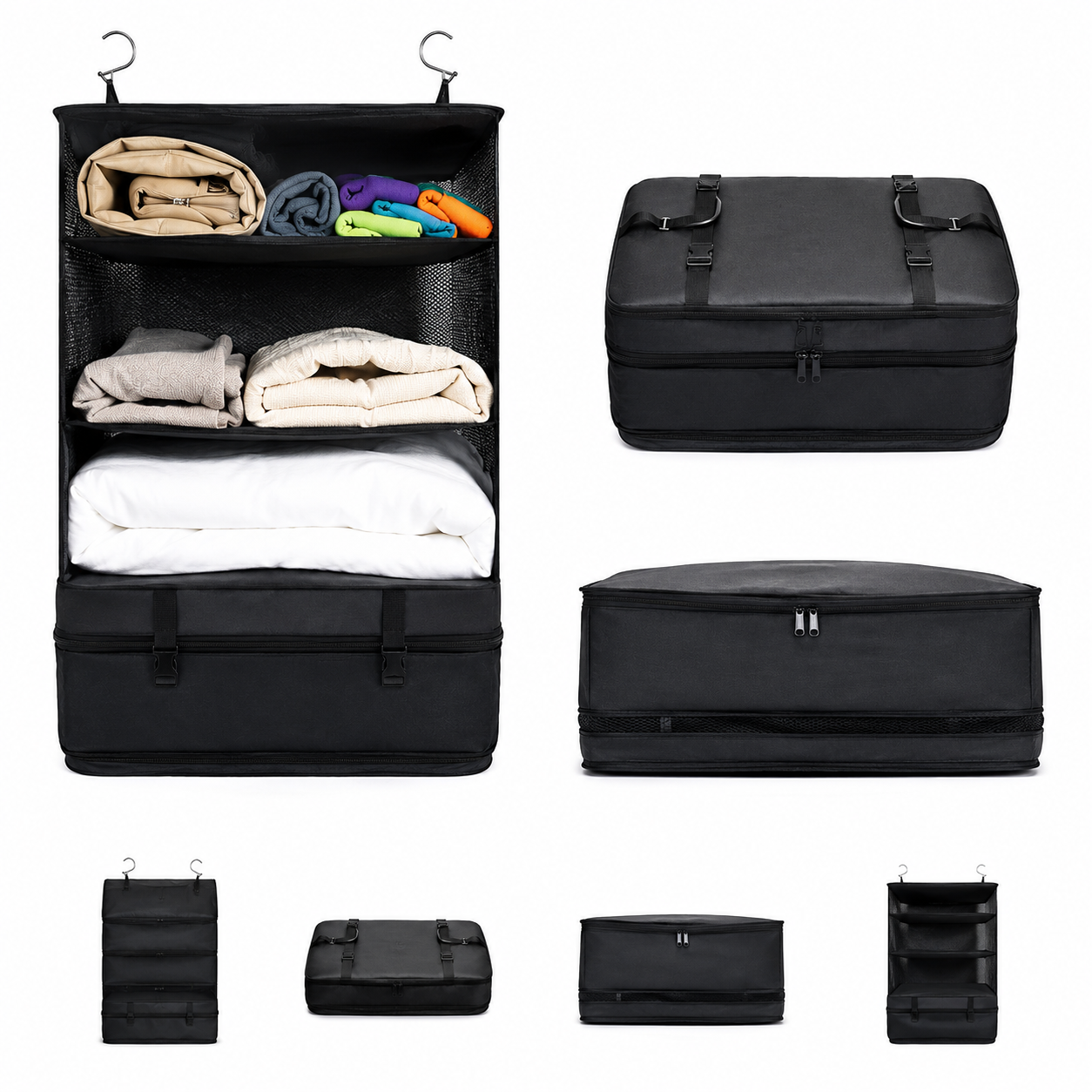 KAELV 3-Layer Hanging Travel Organiser — Foldable Mesh Storage Bag for Hotel, Holiday & Business Travel