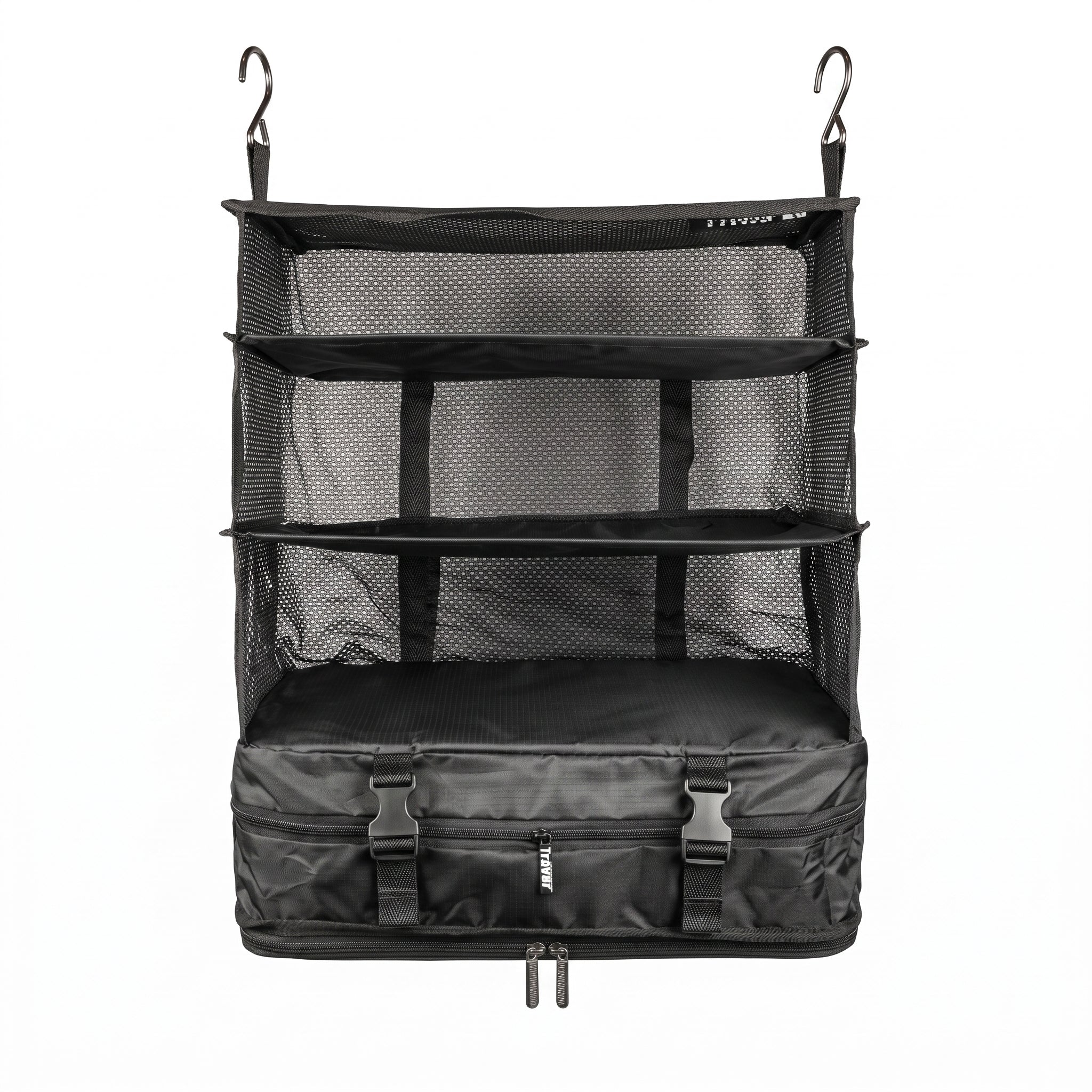 KAELV 3-Layer Hanging Travel Organiser — Foldable Mesh Storage Bag for Hotel, Holiday & Business Travel